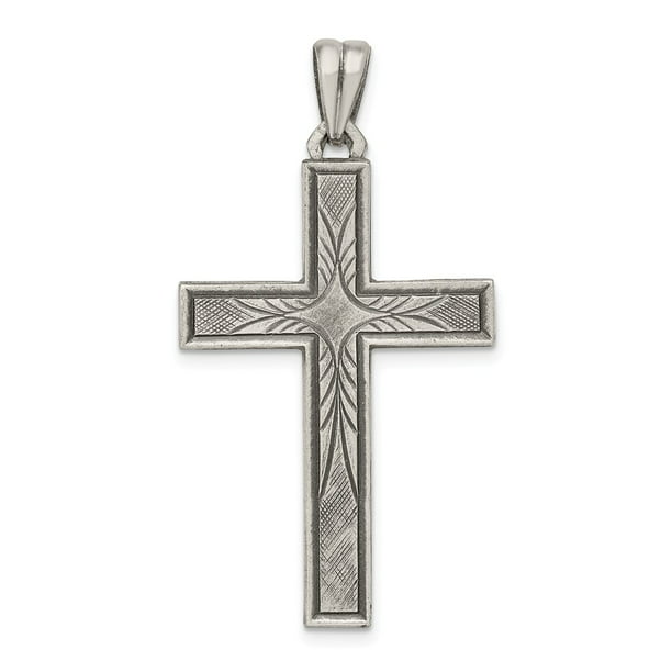 Polished and Brushed Latin Cross Pendant Sterling Silver Antiqued 